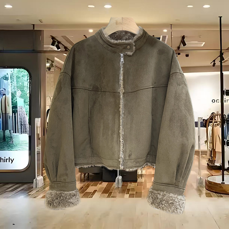 南油高端女装2025欧货高定女装仿羊羔毛皮毛一体外套夹克上衣ins