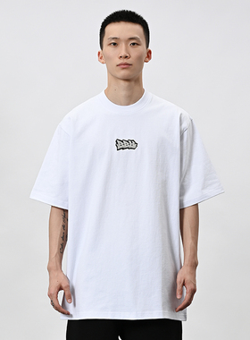 bboy宽松 纯色t恤重磅街舞嘻哈打底hiphop小领刺绣短袖 说唱滑板