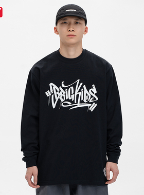 BBK 重磅270g T恤宽松bboy街舞嘻哈hiphop打底小领口长袖涂鸦说唱