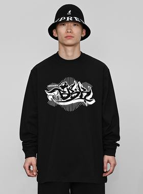 bboy 街舞 宽松t恤 嘻哈 说唱hiphop popping圆领长袖 滑板 涂鸦