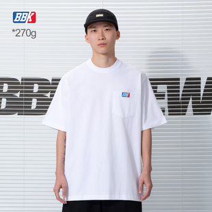 宽松街舞嘻哈bboy 净色小领口纯棉打底短袖 270g重磅 纯色T恤