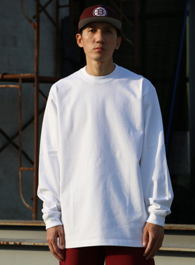 380g重磅 小领口 纯色长袖bboy宽松打底 净色t恤  街舞 嘻哈 说唱