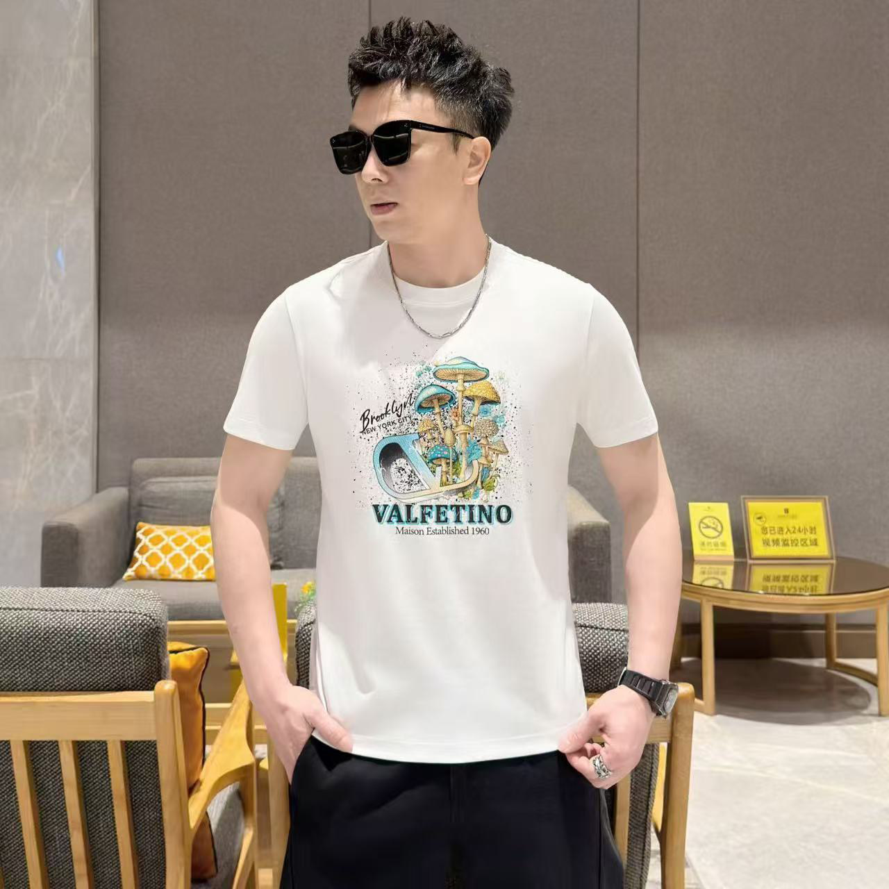 高端欧货棉圆领短袖T恤男士印花烫钻潮流时尚上衣内搭夏季T恤衫男