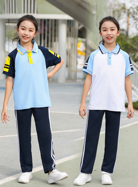 夏季款白色大码短袖T恤校服套装中小学生班服中性休闲运动服团购