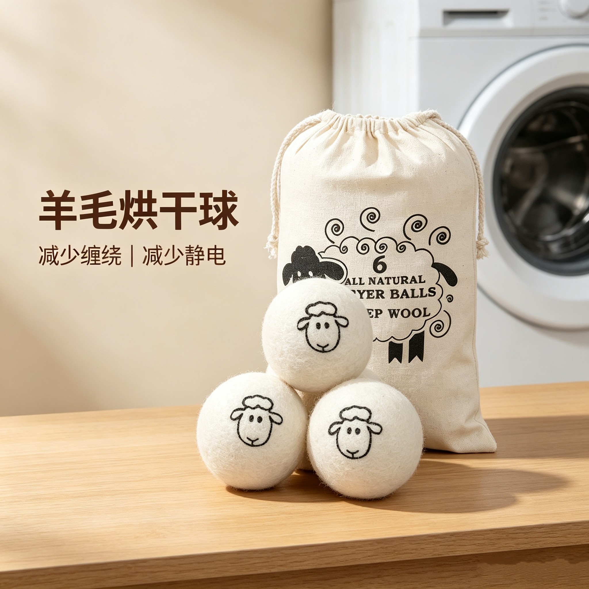 烘干机防缠绕专用羊毛烘干球 衣物蓬松除静电烘干毛毡洗衣球
