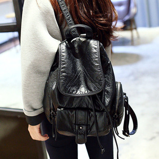 真皮羊皮软皮大容量双肩书包学生女2025新款 简约百搭旅行背包 韩版