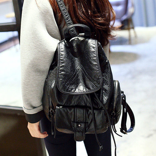 通勤上班时尚学生软皮大容量双肩书包学生女韩版简约百搭旅游背包