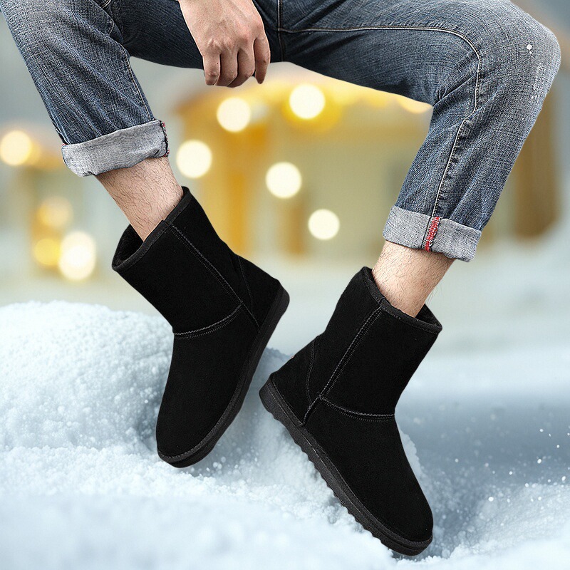 真皮中筒雪地靴男女加厚套筒棉鞋