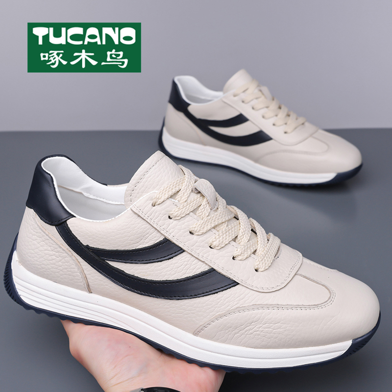 啄木鸟2025新款男士厚底休闲皮鞋