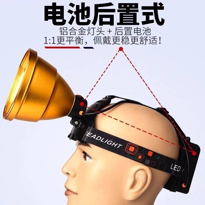超长续航大容量锂电池后置式强光头灯头戴式手电筒黄光照鱼夜钓灯