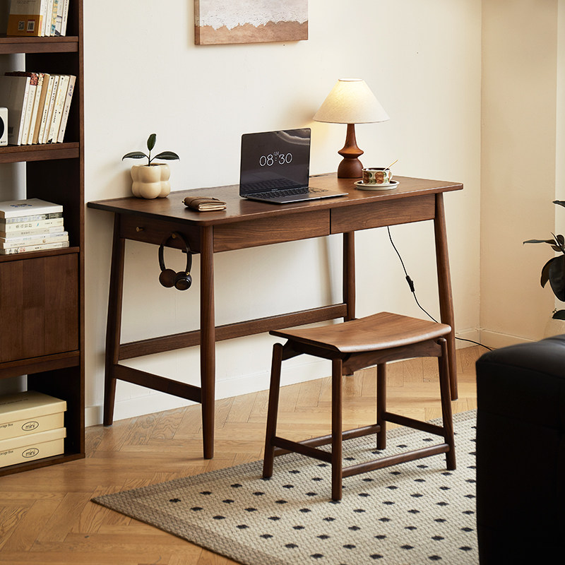 实木书桌家用简约现代北美黑胡桃木写字桌书房电脑桌办公桌带抽屉