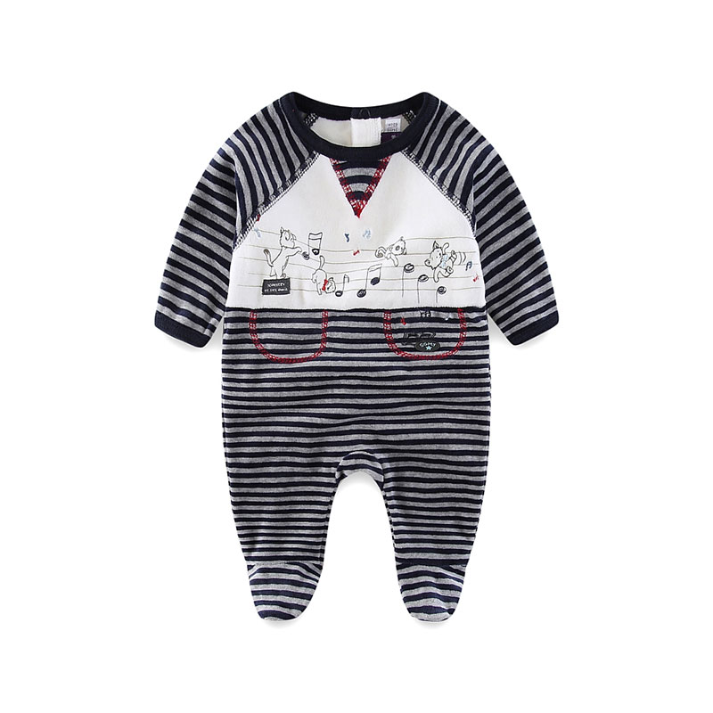 新生儿婴童天鹅绒包脚爬服连体衣