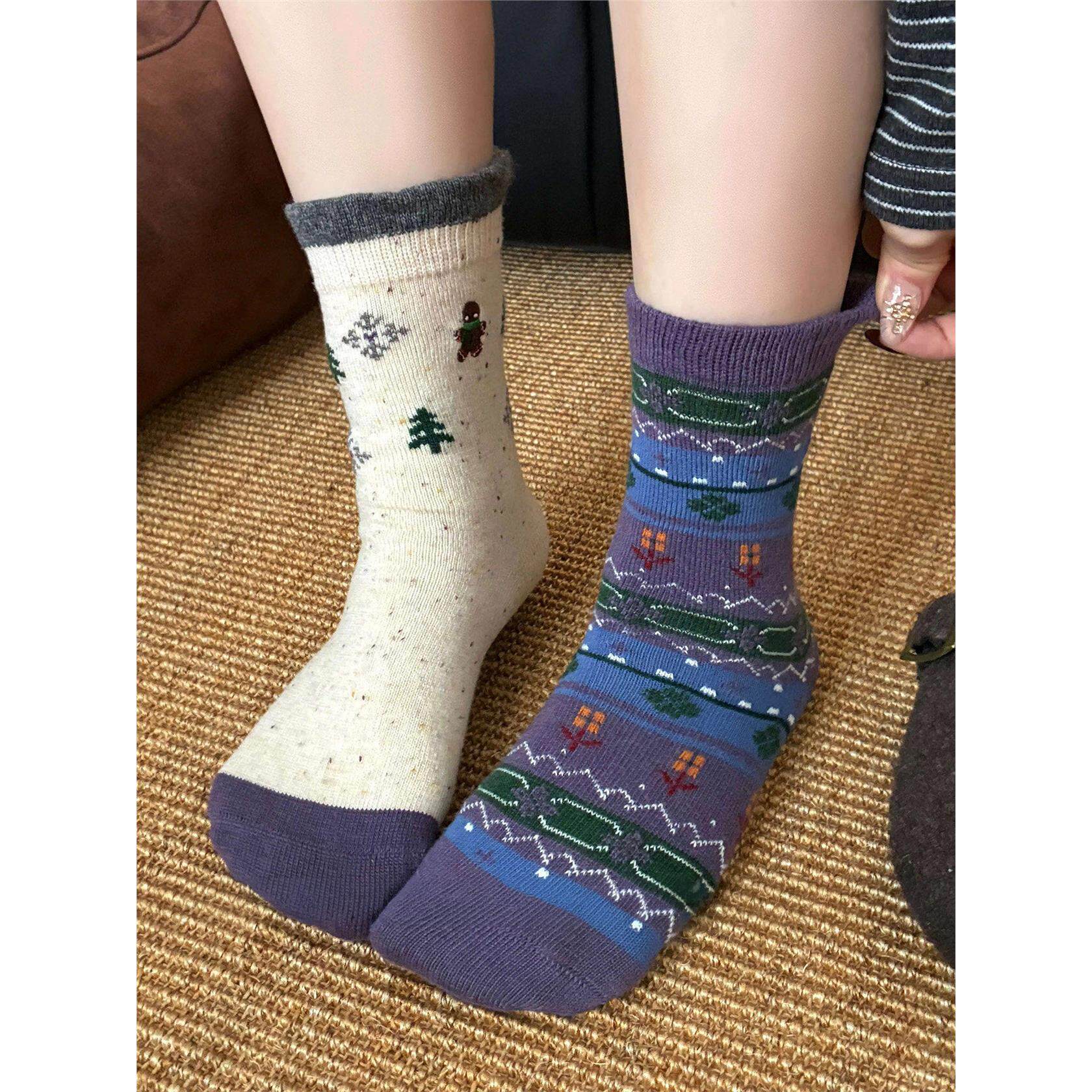 针织羊毛袜女可爱姜饼人