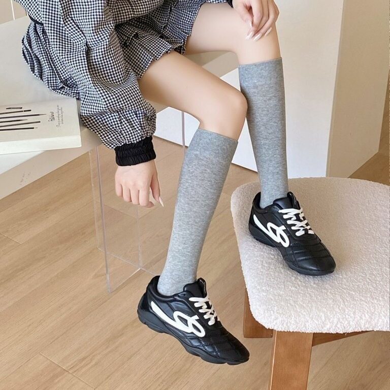 韩系浅灰高筒小腿袜基础款纯色中