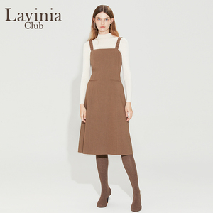 Lavinia方领无袖连衣裙女春秋新款时尚百搭A字束腰显瘦背带裙