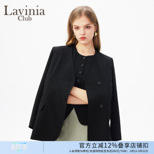 B41W11 英伦风无领雅致气质黑色西装 Lavinia 西服外套女春秋款