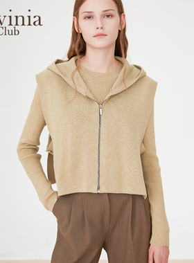 Lavinia 春秋新款针织衫套装简约修身打底衫连帽坎肩马甲外套女