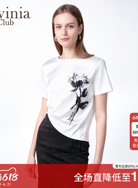 Lavinia 简约纯棉T恤女年春新中式水墨印花国风上衣潮C51T102