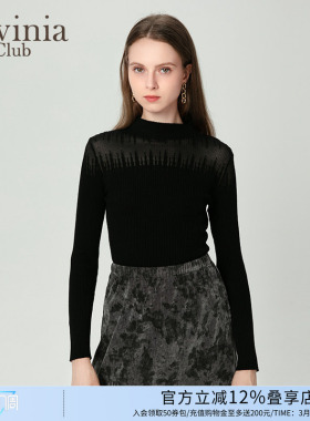 Lavinia早秋新款通勤气质半高领蕾丝拼接针织衫毛衣女V47Z118