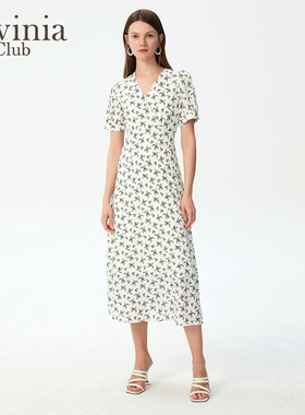 Lavinia春夏新款碎花连衣裙女v领收腰显瘦气质通勤长裙子Y33L174S