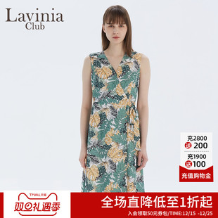 印花v领高腰连衣裙R13L28 夏威夷风格 Lavinia Club拉维妮娅新品