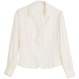 Lavinia法式别致设计感收腰褶皱长袖V领衬衫女春新款通勤上衣