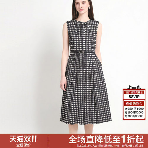 纯棉显瘦收腰无袖圆领连衣裙新款