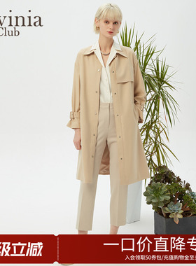 Lavinia新款宽松立领外套时尚通勤简约直筒长款风衣女J31F101