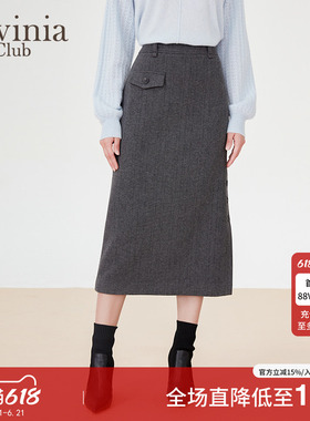 Lavinia Club/拉维妮娅秋新品法式复古高腰直筒半身裙F37Q106