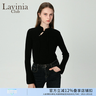 Lavinia秋冬新品新中式国潮长袖修身立领羊毛混纺针织衫女I47Z114