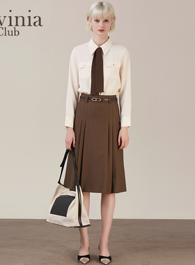 Lavinia春秋中长款小众设计复古百褶A字半身裙OL时尚通勤R35Q119S