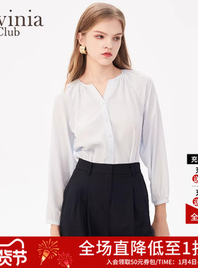 Lavinia 春秋新款气质通勤纯色雪纺v领法式优雅衬衫女R41C115