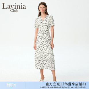 Lavinia春夏新款 碎花连衣裙女v领收腰显瘦气质通勤长裙子Y33L174S
