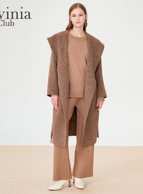 Lavinia连帽斗篷毛呢外套冬新款羊驼羊毛双面呢大衣W47D123S