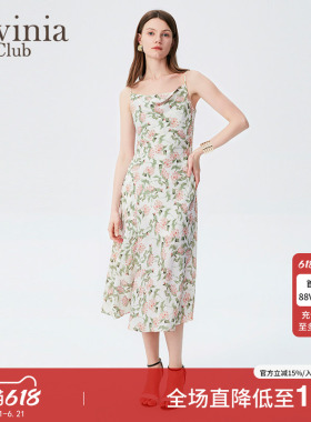 Lavinia商场同款连衣裙夏季新品法式浪漫花色吊带修身长裙G43L51