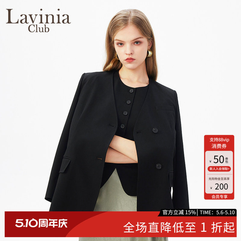 Lavinia 西服外套女春秋款英伦风无领雅致气质黑色西装B41W11