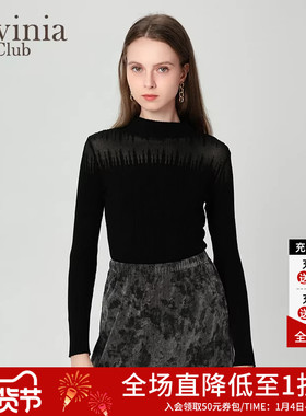 Lavinia早秋新款通勤气质半高领蕾丝拼接针织衫毛衣女V47Z118
