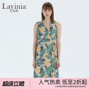 夏威夷风格 印花v领高腰连衣裙R13L28 Club拉维妮娅新品 Lavinia