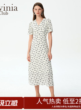 Lavinia春夏新款碎花连衣裙女v领收腰显瘦气质通勤长裙子Y33L174S
