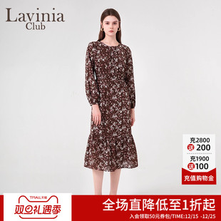 Lavinia连衣裙春秋新品 中长裙女P45L50 优雅气质通勤碎花长袖