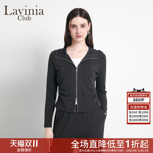 短外套假两件慵懒风抽褶衣女连帽
