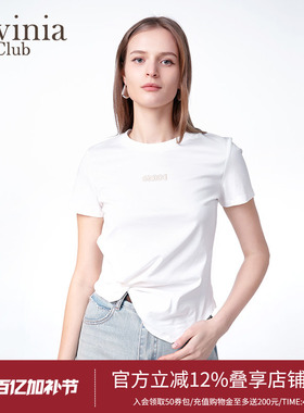 Lavinia 2025年春新款纯棉短袖T恤女圆领纯色简约百搭上衣C51T101