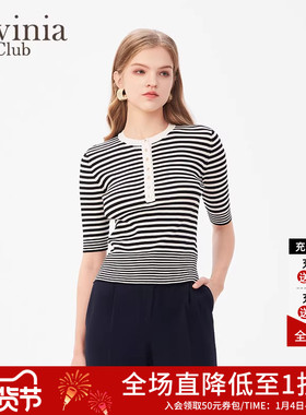 Lavinia拼接设计感条纹醋纤短袖针织衫女年春秋新款L41Z105P
