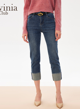 Lavinia春秋新款女装时尚休闲百搭简约高腰直筒牛仔裤Y41K101