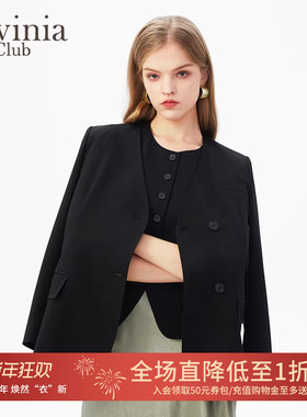 Lavinia 西服外套女春秋款英伦风无领雅致气质黑色西装B41W11