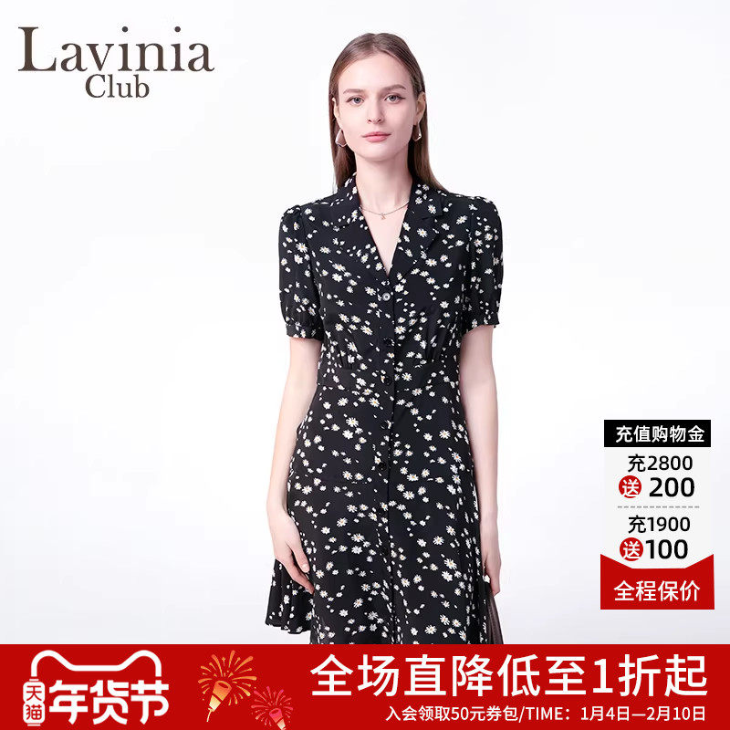 Lavinia法式黑色雪纺碎花连衣裙2025夏新款高级感收腰显瘦小黑裙,女装/女士精品,连衣裙,淘宝优惠券,粉丝福利购,淘宝优惠卷