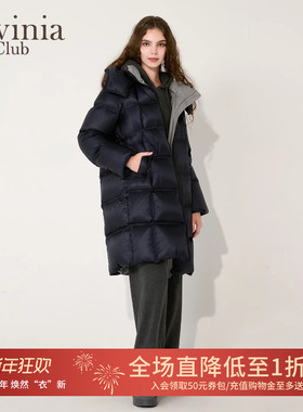 Lavinia2025冬季新款90鸭绒连帽黑色中长款云朵泡芙羽绒服H57Y115