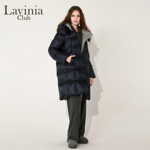 Lavinia2025冬季新款90鸭绒连帽黑色中长款云朵泡芙羽绒服H57Y115