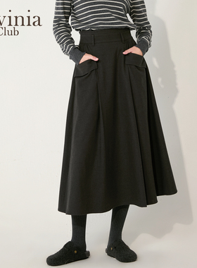 Lavinia2025冬新品今年流行气质通勤格雷灰大摆A字半身裙Q57Q104P