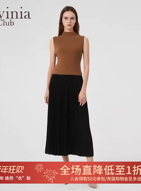 Lavinia商场同款秋冬新品黑色通勤气质高腰百褶半身裙Y37Q112